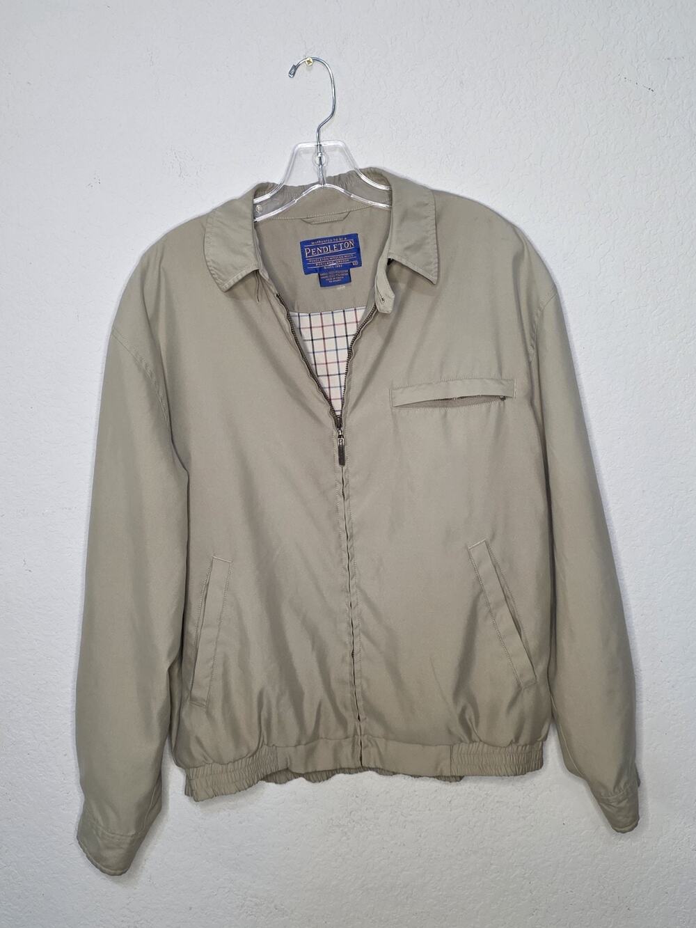 Pendleton Harrington Jacket Men's SZ M Khaki Lined Ribbed Hem Full Zipper *